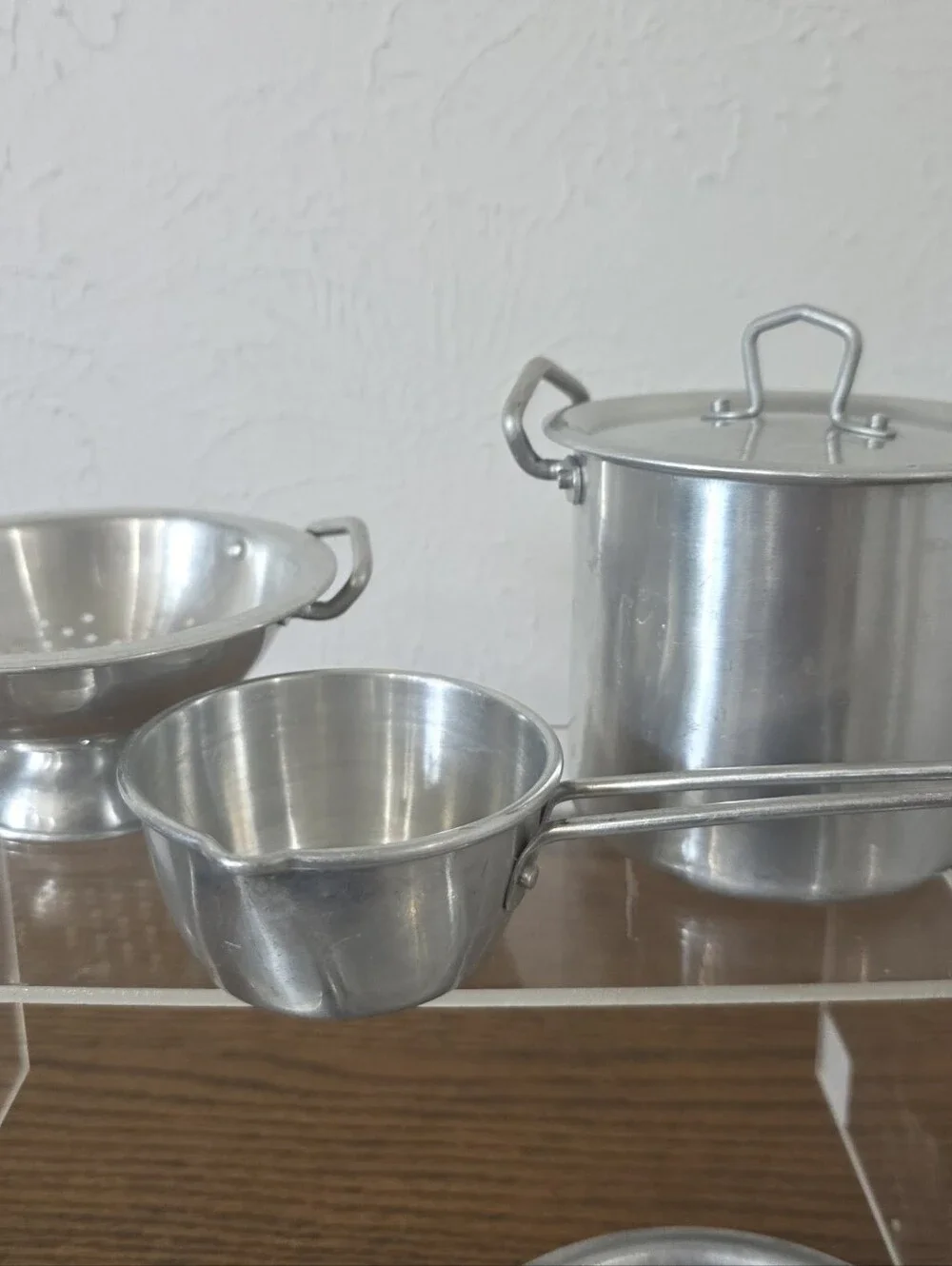 Vintage Miniature Metal Toy Cookware Set Aluminum Child Toy Pots Pans Colander